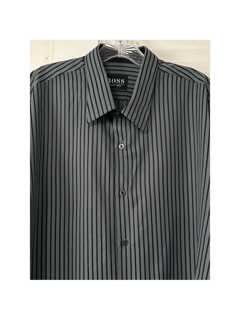 Men's Hugo Boss Striped Long Sleeve Button Down Shirt Gray, XL - Picture 4 of 8